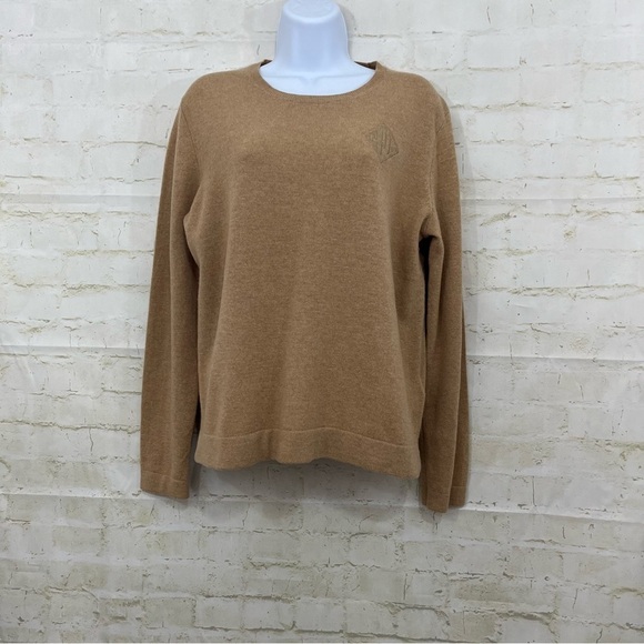 Polo Ralph Lauren Tan Merino Wool Cashmere Monogram Embroidered Sweater - Picture 1 of 9